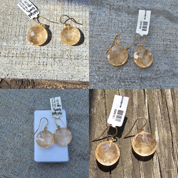 Jewelry - Elegant Rutilated Quartz And Solid 18k Yellow Gold Drop Earrings